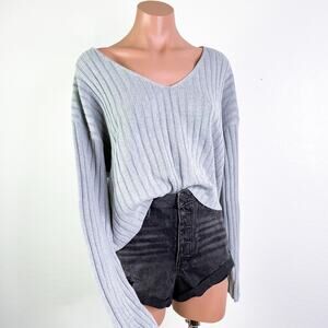 Abound V-Neck Ribbed Crop Pullover Sweater Neutral Basic Grey Heather XL NWT